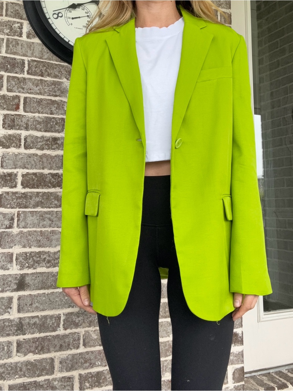 Zara Women's Lime Green Single-Button Blazer Oversized Straight